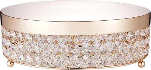 Cake Stand - Crystal Beaded Round Gold Plated