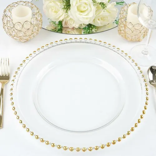 Charger Plate - Acrylic Gold Beaded