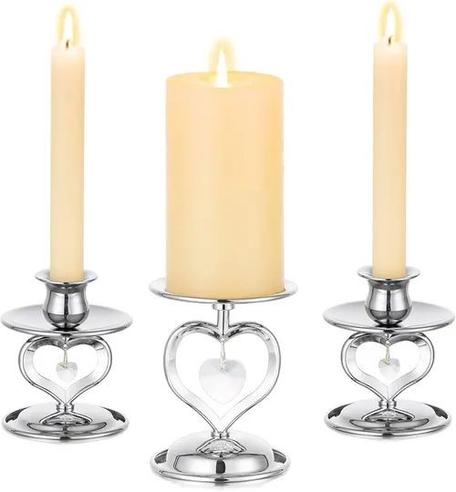 Unity Candle Holder Set - Silver Heart