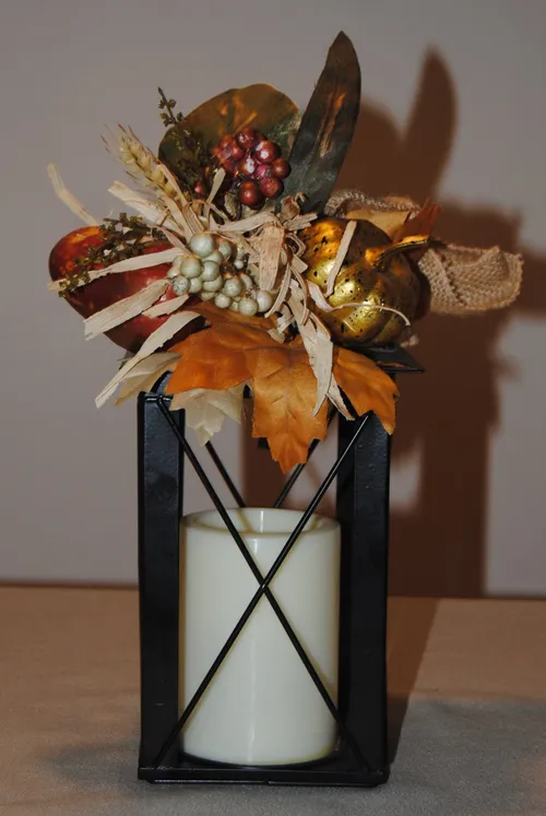 Lantern - Black with Battery Operated Candle and Fall Decor