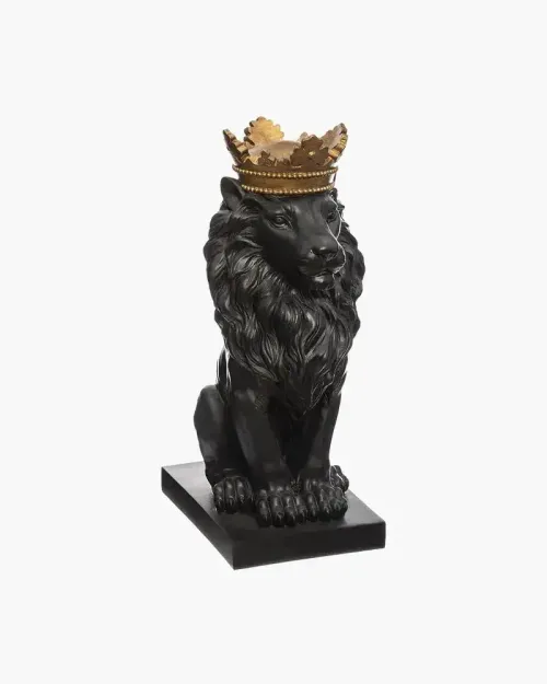 Lion Statue wearing Crown Large - Black