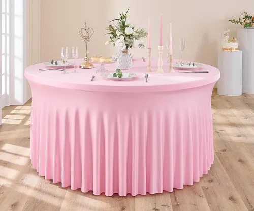 Tablecloth - 5' Spandex Round Wavy - Pink