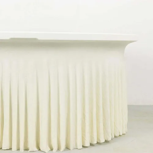 Tablecloth - 6' Spandex Round Wavy - Ivory