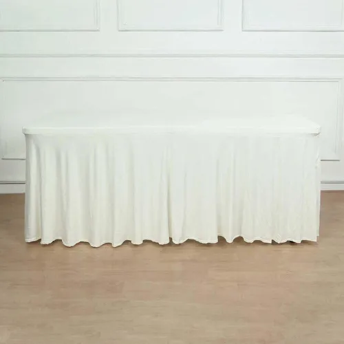 Tablecloth - 6' Spandex Rectangular Wavy - Ivory