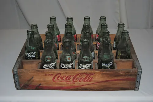 Game - Vintage Coca Cola Crate with Glass Bottles for Ring Toss