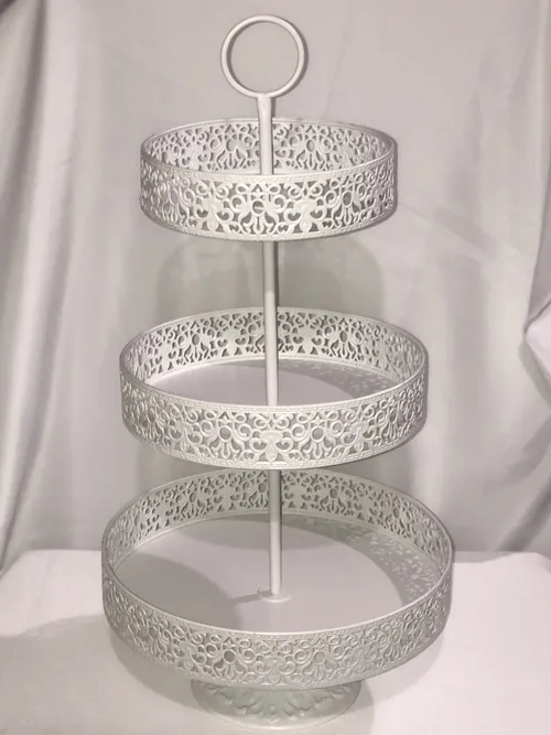 3 Tier White Lace Metal Tray