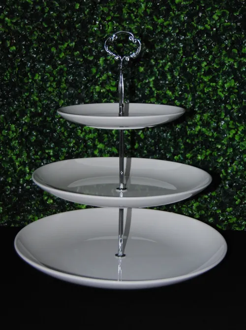 3 Tier Silver and White Plate Stand