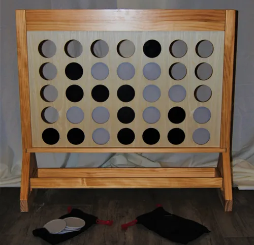 Game - 4 in a Row with Giant Black & Grey Playing Discs - Wooden - MEGA Size