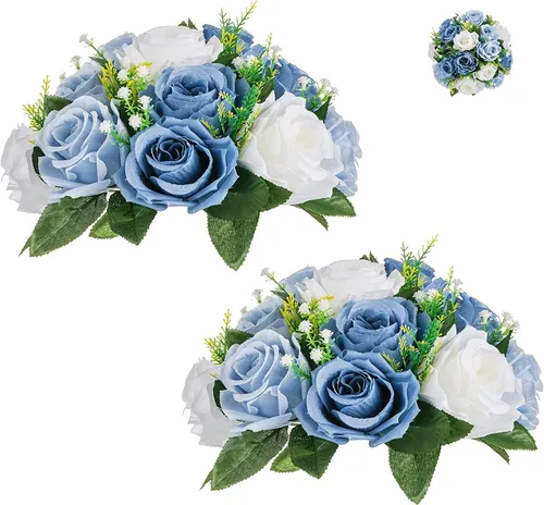 Artificial Floral Centerpiece - Dusty Blue