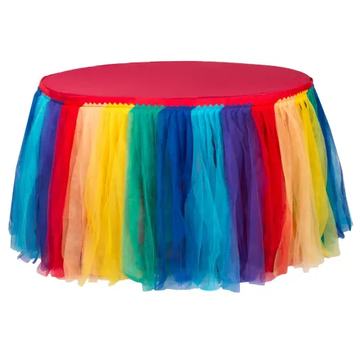 Table Skirt - Tulle Tutu 17ft Table Skirt - Rainbow