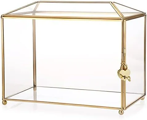Card Box - Glass and Gold with Lock and Key