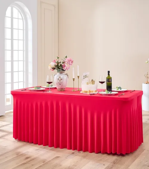 Tablecloth - 8' Spandex Rectangular Wavy - Red