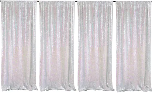 Curtain - 8' H x 2' W Sequin Backdrop - Iridescent White