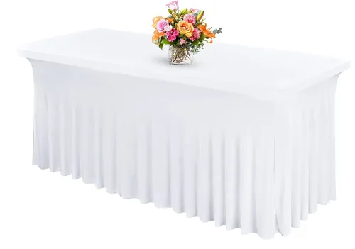 Tablecloth - 6' Spandex Rectangular Wavy - White