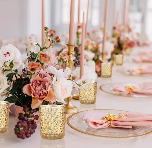 Candle Holder - Mercury Glass Studded - Gold