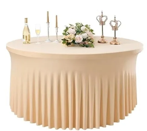 Tablecloth - 5' Spandex Round Wavy - Champagne