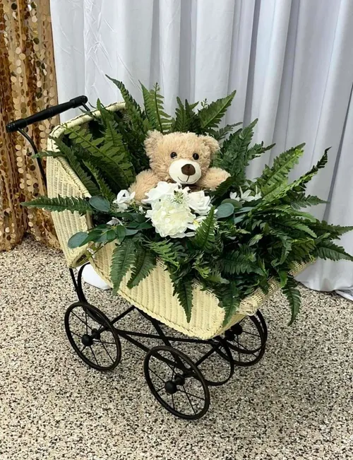 Vintage Wicker Doll Stroller - White