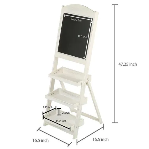 Chalkboard Stand with Shelves - White