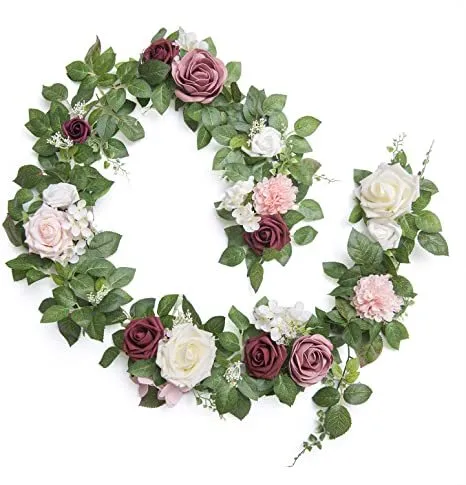 Artificial 5' Rose Flower Runner  Arrangement - Dusty Rose Cream