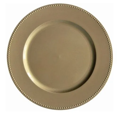 Charger Plate - Plastic Gold with Gold Beaded Rim