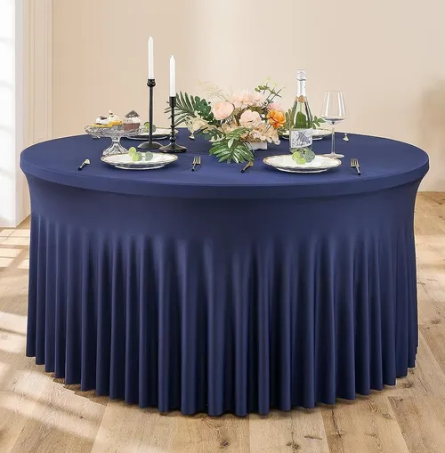 Tablecloth - 5' Spandex Round Wavy - Navy Blue