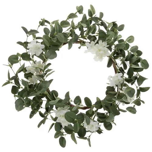 Artificial - Eucalyptus Wreath with White Flowers