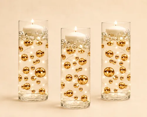 Floating Candle Cyclinder Centerpiece Set-Gold Luxe