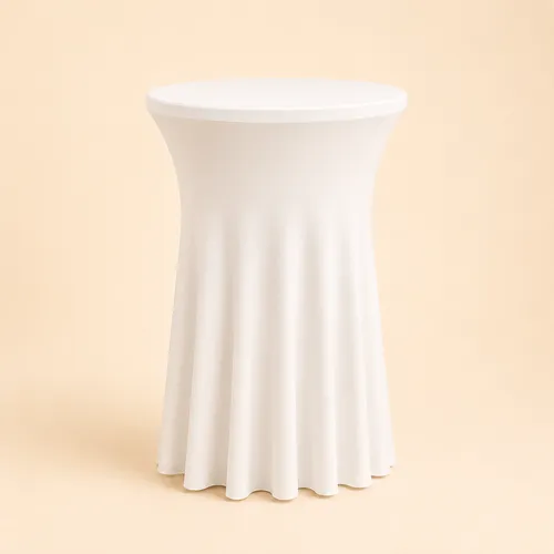 White Wavy Draped Spandex Cocktail Table Cover 33