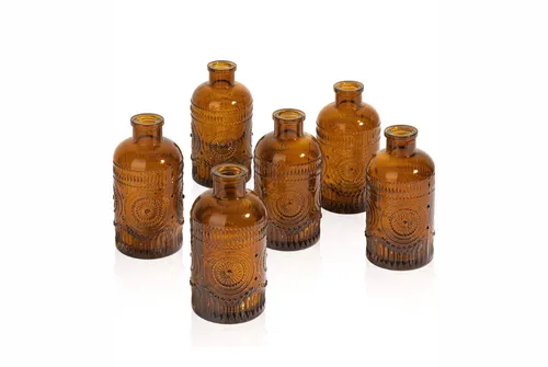 Amber Ornate Bud Vases