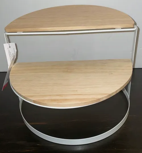 2-Tier Light Wood Staggered Stand with White Metal 