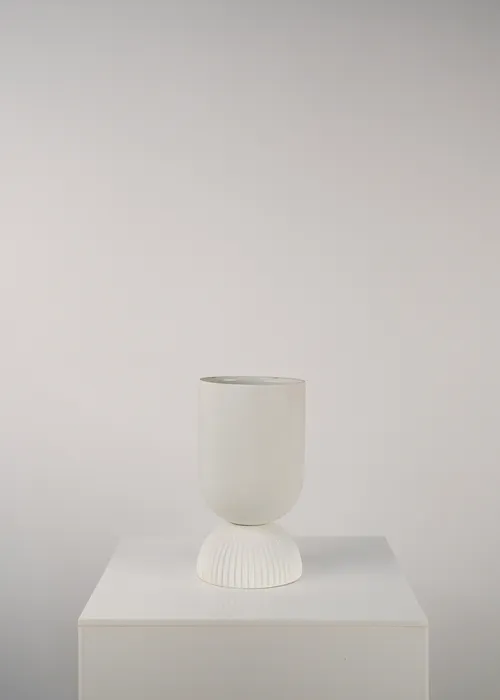 Ceramic Ribbed Footed Vase White