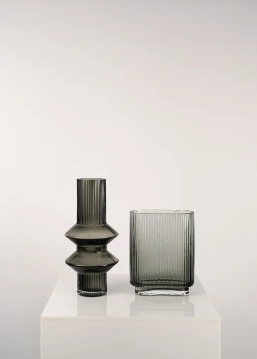 Smoke Glass Ribbed Vases