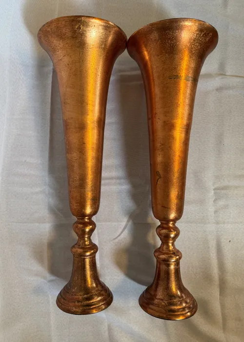 Tall copper trumpet vase (pair)