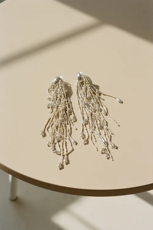 Gold Fringe Pearl Earrings