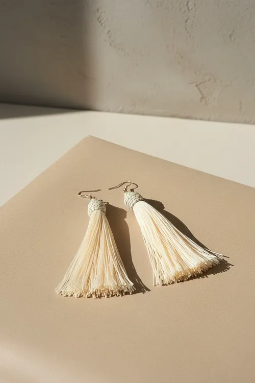 Ivory Thread Tassel Earrings