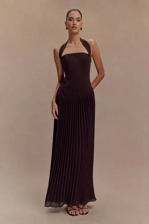 Meshki Stacie Pleated Halter Maxi Dress