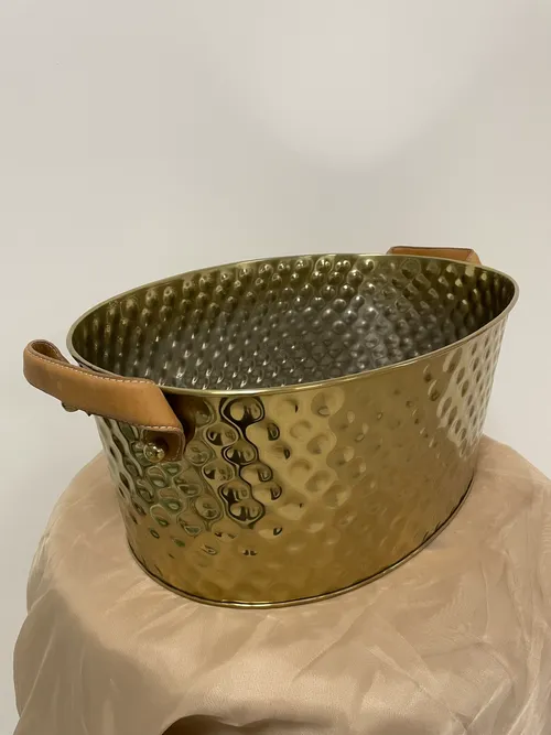 Brass Large Leather Handled Champagne Cooler