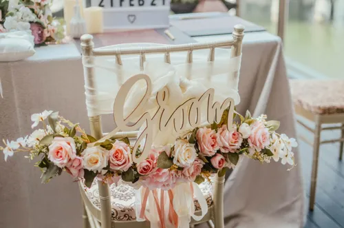 'Groom' Blush Pink Flower Chair Arrangement 