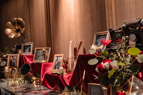 Crimson Elegance Photo Display Table Set