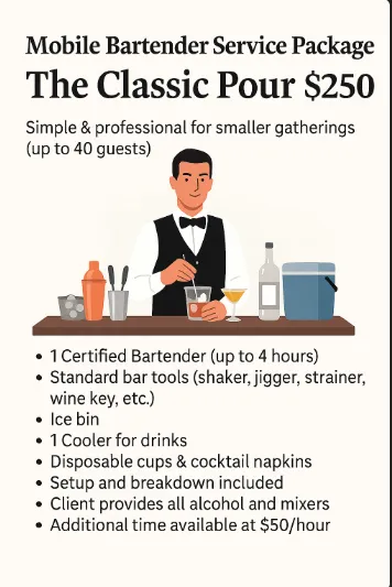Mobile Bartender Service Package – The Classic Pour 