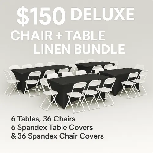 $150 Deluxe Chair + Table + Linen Bundle 