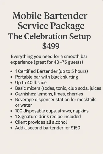 Mobile Bartender Service Package – The Celebration Setup 