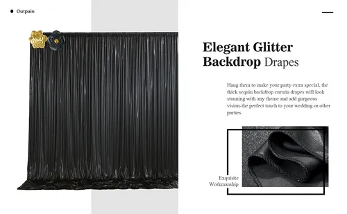 Sequin Backdrop Curtain - 10' W x 10' H - Black