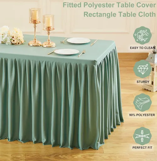 Sage Green Rectangle Tablecloth polyester - Ruffle 8ft