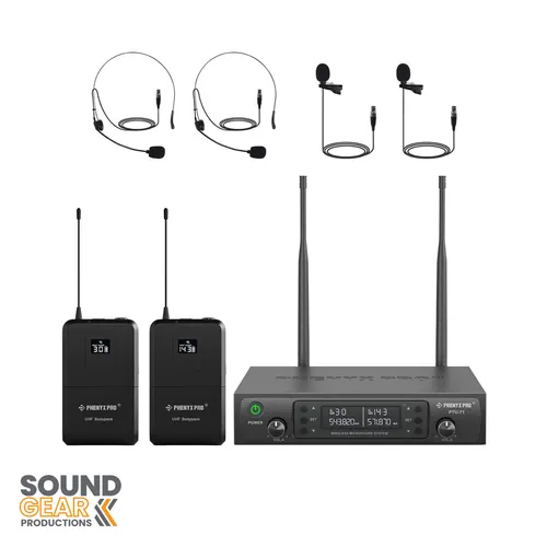 Phenyx Pro Wireless Microphone System - Two (2) Headsets/ Lapel Microphones  (PTU-71-2B)
