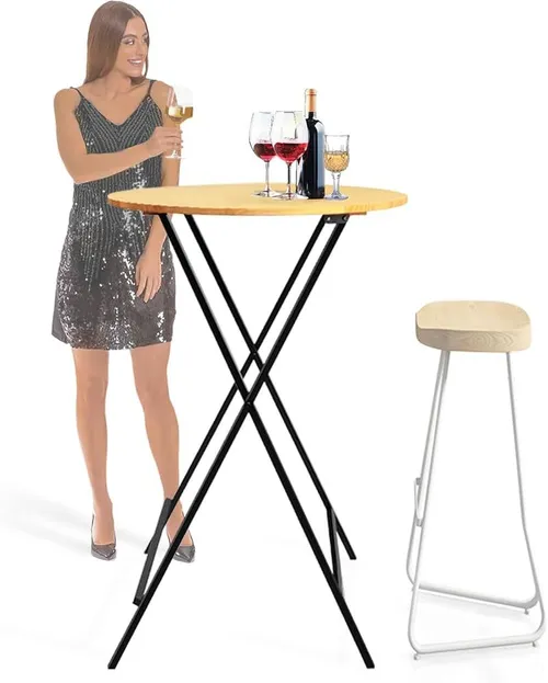 Wooden round foldable cocktail table