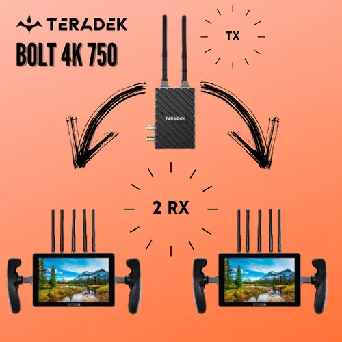 Kit Teradek Bolt 4K 750 (1 TX + 2 RX) // 1 TX + 2 Módulos RX + 2 SmallHD 702 Touch