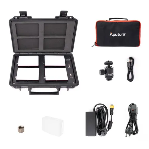 Kit de Viagem 4 Luzes MC (RGBWW) com Case de Carregamento Aputure