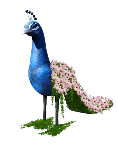 Figurina Paun decorat cu flori artificiale 3,5 x 5m