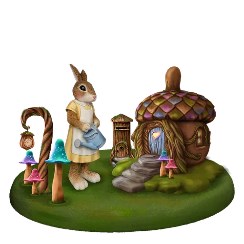 Scenery Watering the Mushroom Cottage